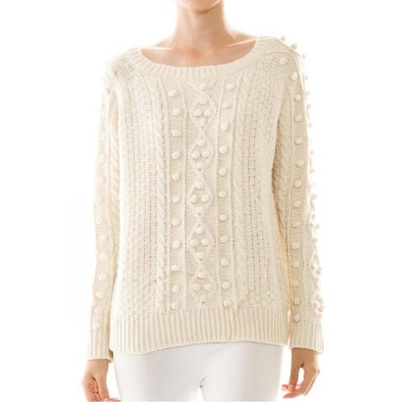 Kate Collection Cream Cable Knit Popcorn Textured Sweater - Women’s Large - Picture 1 of 8